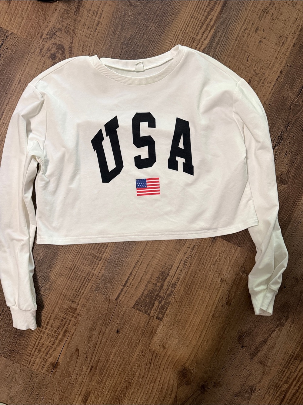 Cropped White USA Graphic Long Sleeve Top